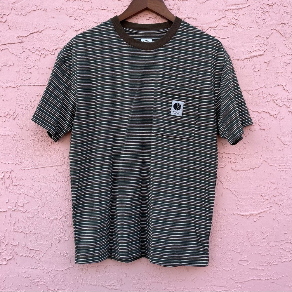 Men’s Striped Short Sleeve Pocket Tee - Olive/Brown